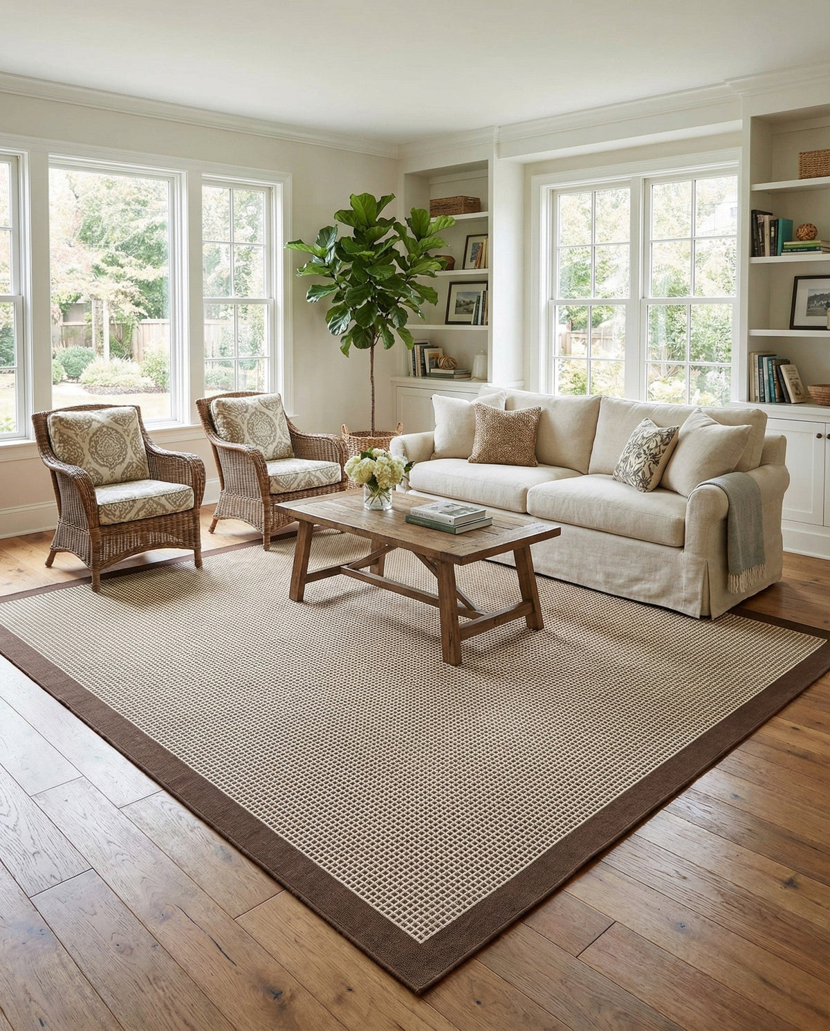 Terrace Fringe Collection Area Rug - Oceanside Square Brown  lifestyle 207