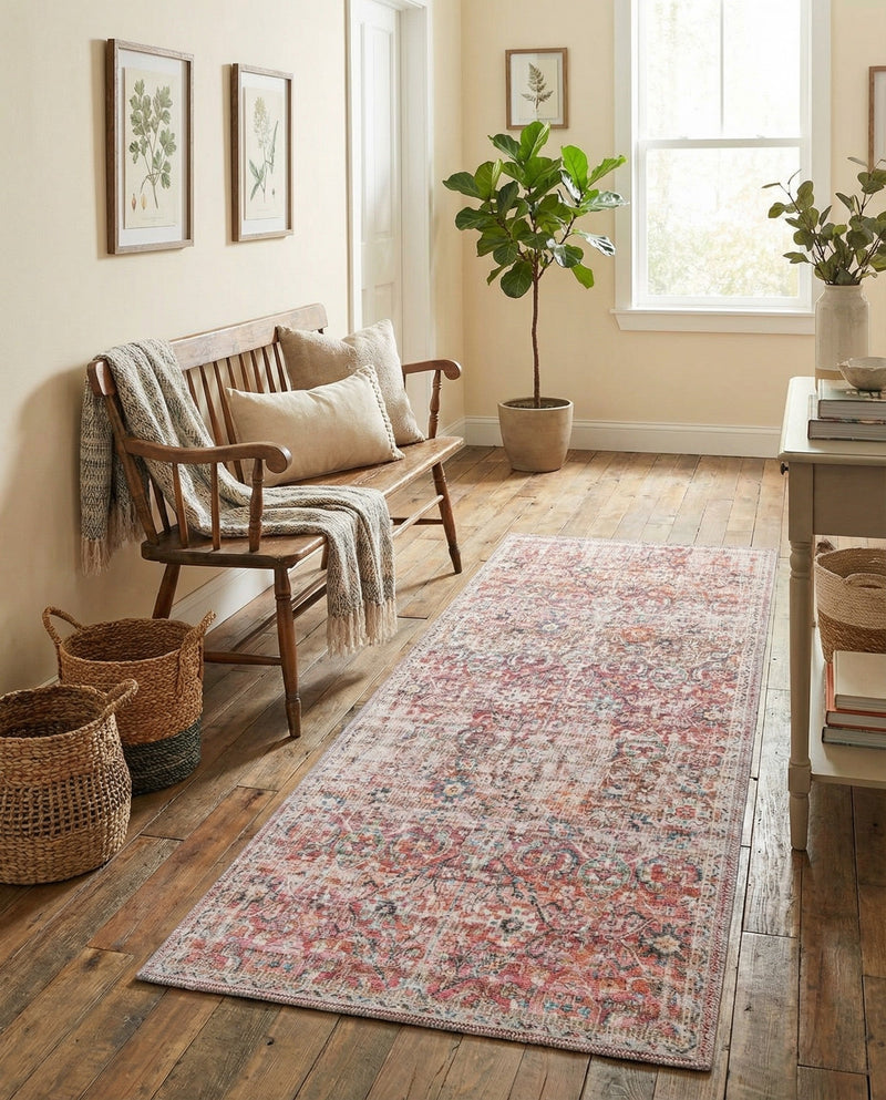 Vintage Memories Collection Area Rug -  Flashback Runner Ivory and Pink  lifestyle 39