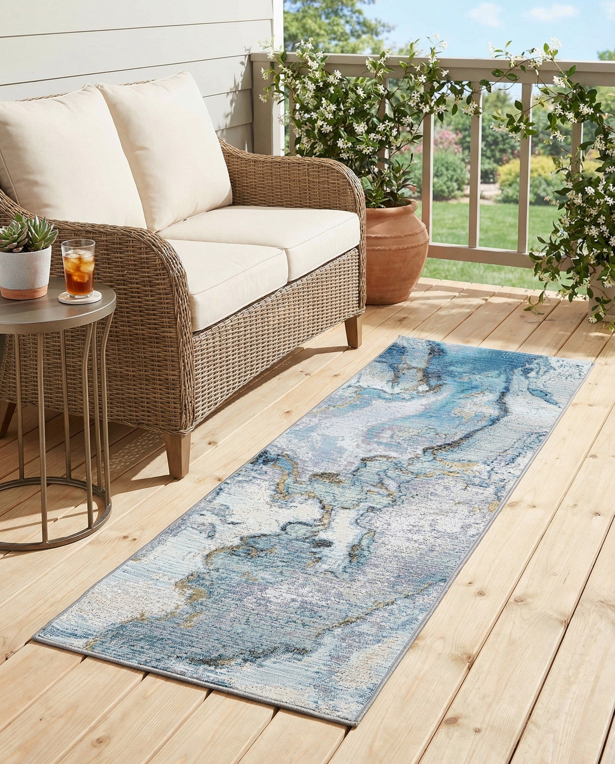 Urban Terrace Collection Area Rug -  Vertex Runner Blue and Ivory  lifestyle 83