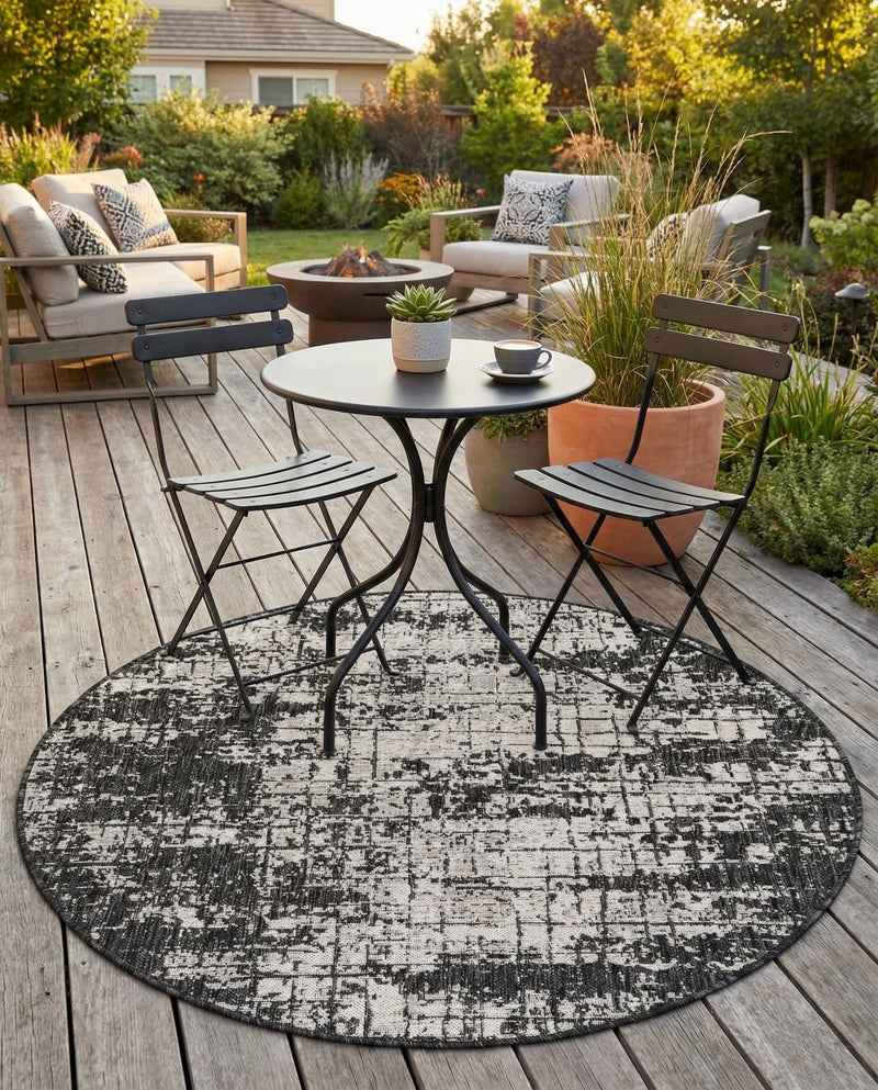 Urban Terrace Collection Area Rug -  Midtown Round Black and White  lifestyle 68