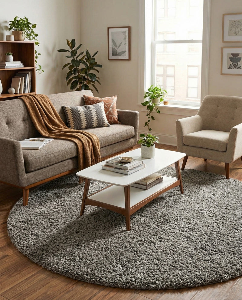 Plush Oasis Collection Area Rug - Serenity (Cloud Gray) Round Cloud Gray  lifestyle 58