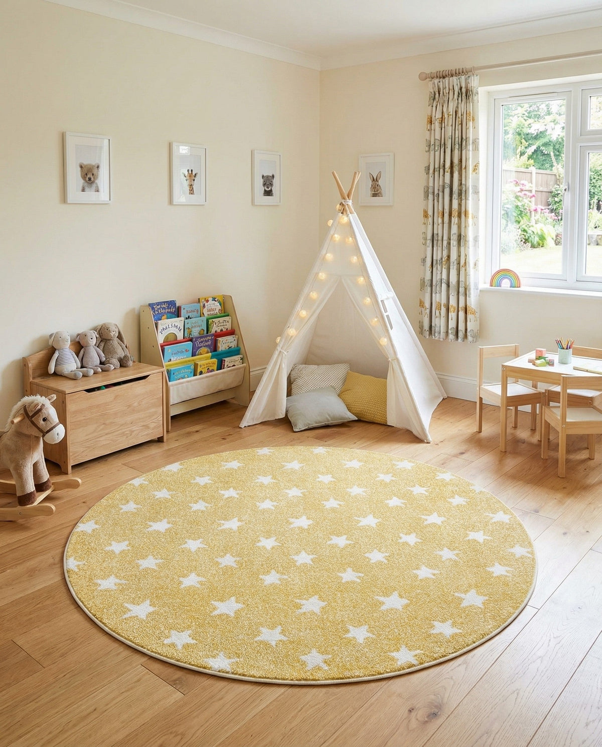Wonder Tykes Collection Area Rug -  Mosaic Round Soft Yellow  lifestyle 173