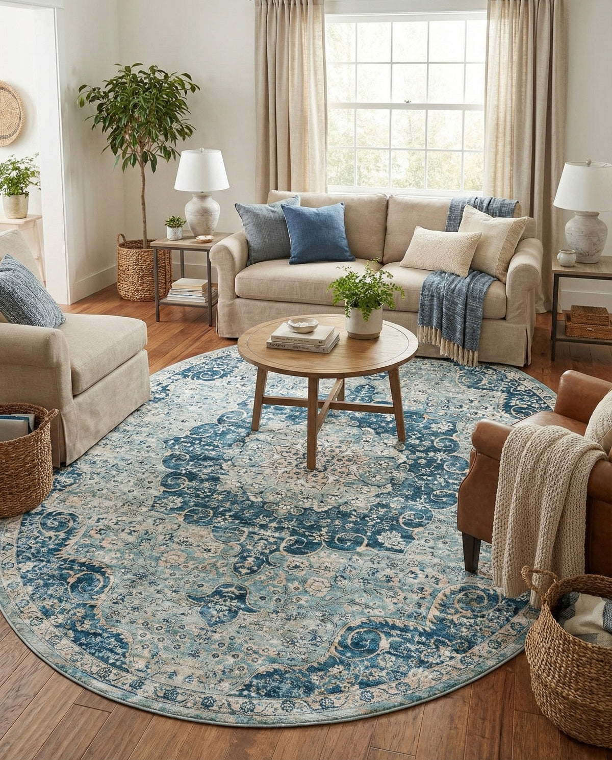Coastal Haven Collection Area Rug - Seabreeze (Navy Blue) Oval Navy Blue  lifestyle 66
