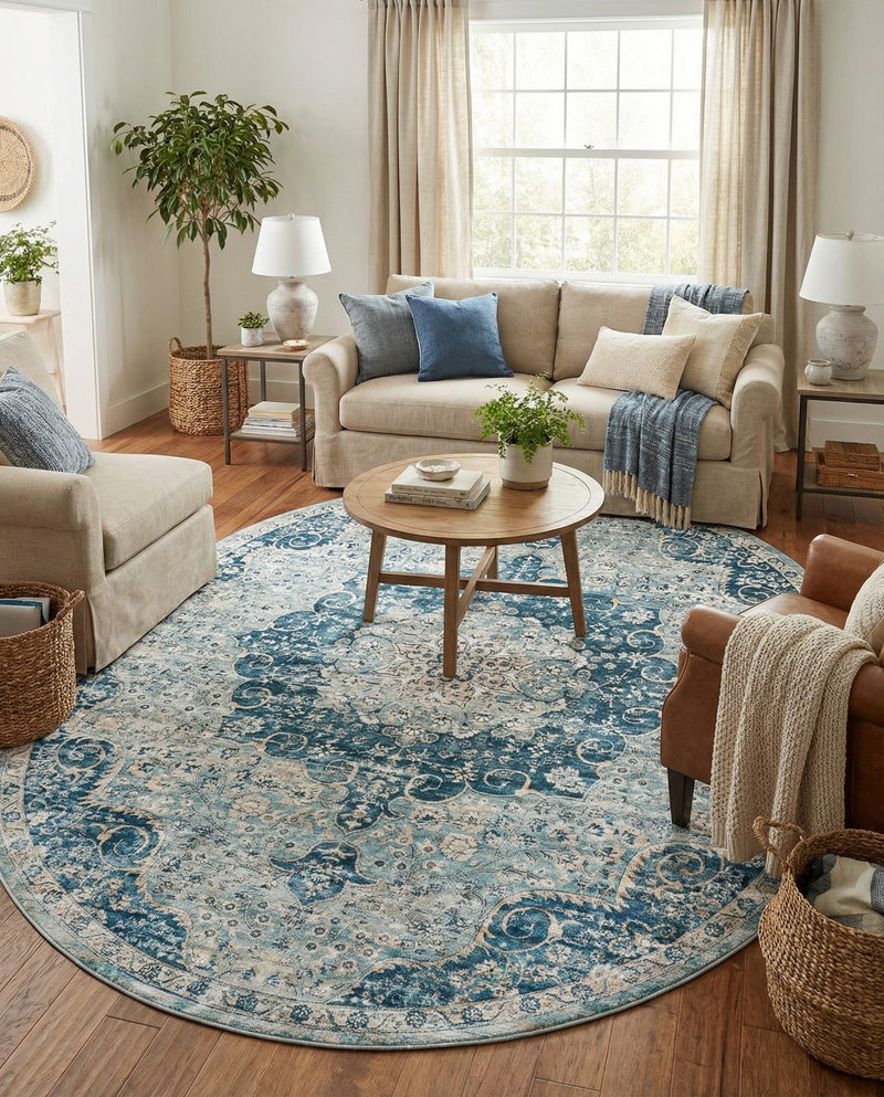 Coastal Haven Collection Area Rug - Seabreeze (Navy Blue) Oval Navy Blue  lifestyle 66