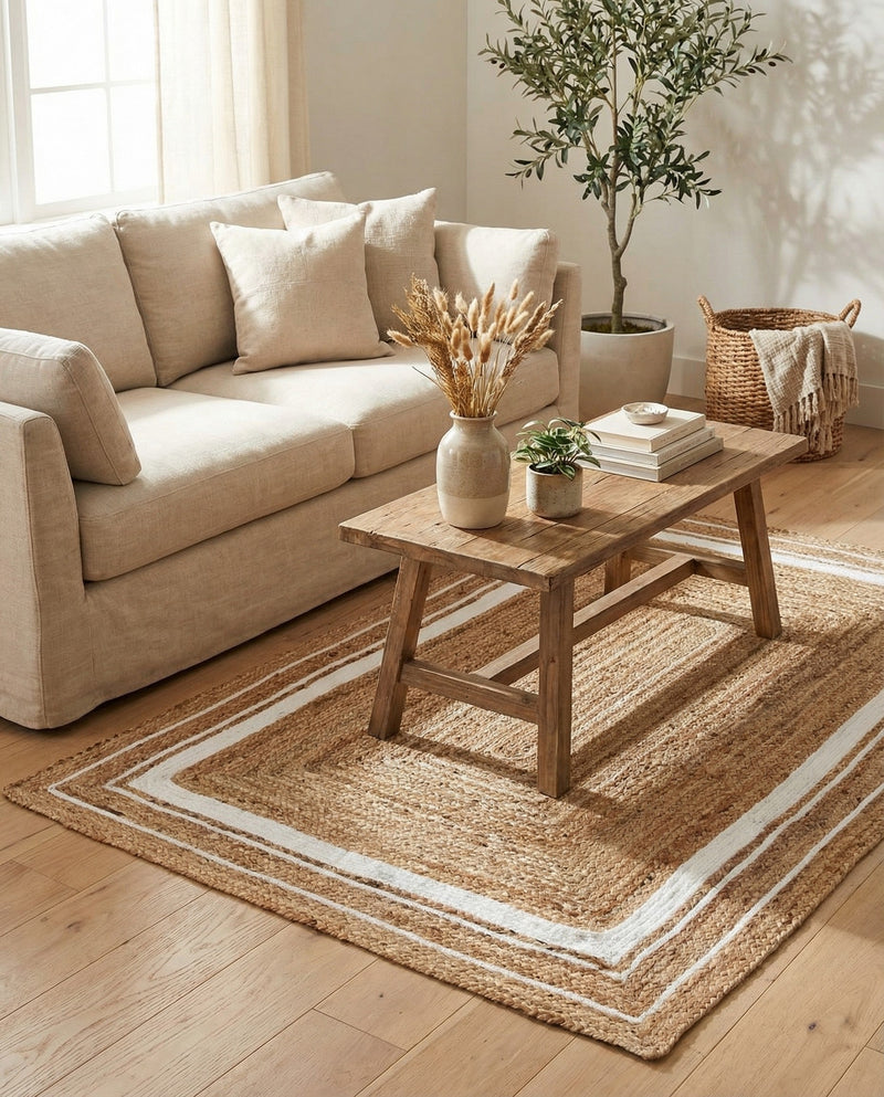 Woven Seaside Jute Collection Area Rug - Nantucket Rectangle Natural and White  lifestyle 22