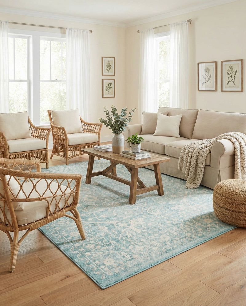 Rustic Charm Revival Collection Area Rug - Farmstead Rectangle Light Blue  lifestyle 49