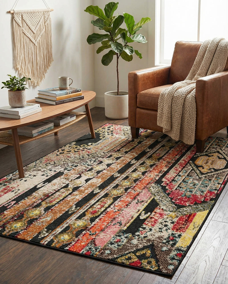 Outdoor Marrakesh Collection Area Rug -  Agadir Rectangle Multi Black  lifestyle 28