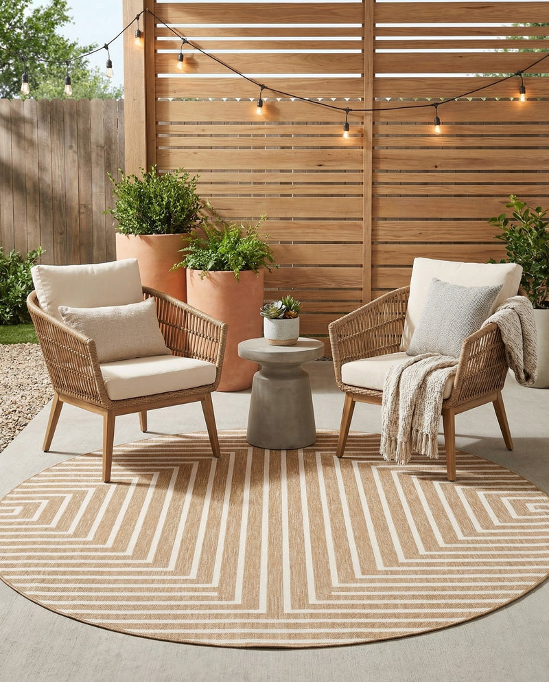 Urban Terrace Collection Area Rug -  Astoria (Taupe) Round Taupe  lifestyle 53