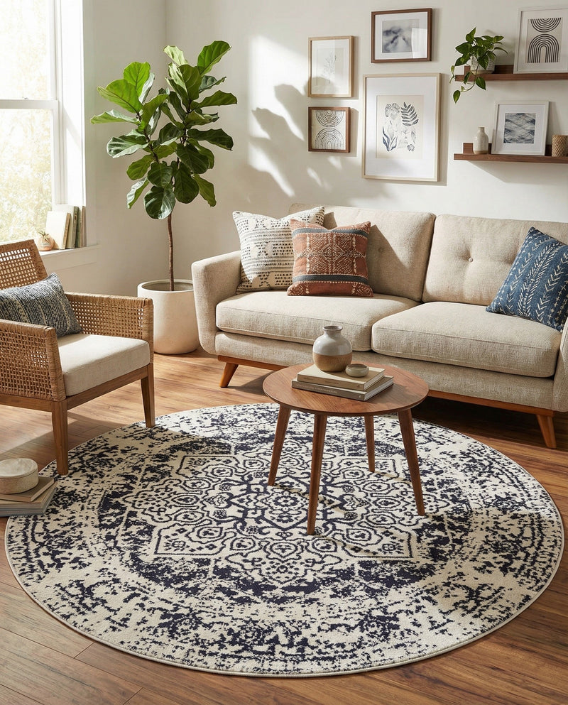 Georgetown Rugs Collection Area Rug - Dupont (Blue) Round Blue  lifestyle 36