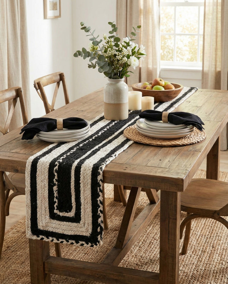 Woven Udaipur Collection Area Rug - Jaipur Table Runner Black and White  lifestyle 32