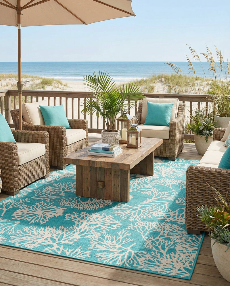 Seaside Haven Rugs Collection Area Rug -  Seaside Rectangle Teal  lifestyle 13