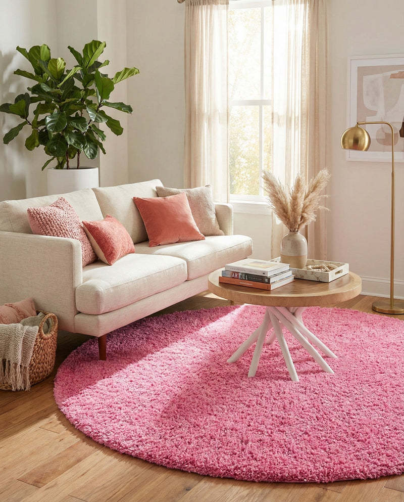 Plush Oasis Collection Area Rug - Serenity (Taffy Pink) Round Taffy Pink  lifestyle 52