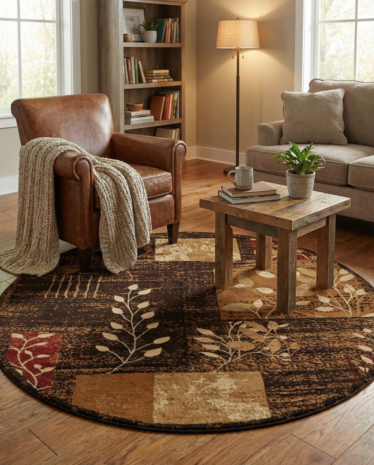 Bistro Lounge Collection Area Rug -  Affogato Round Brown  lifestyle 54