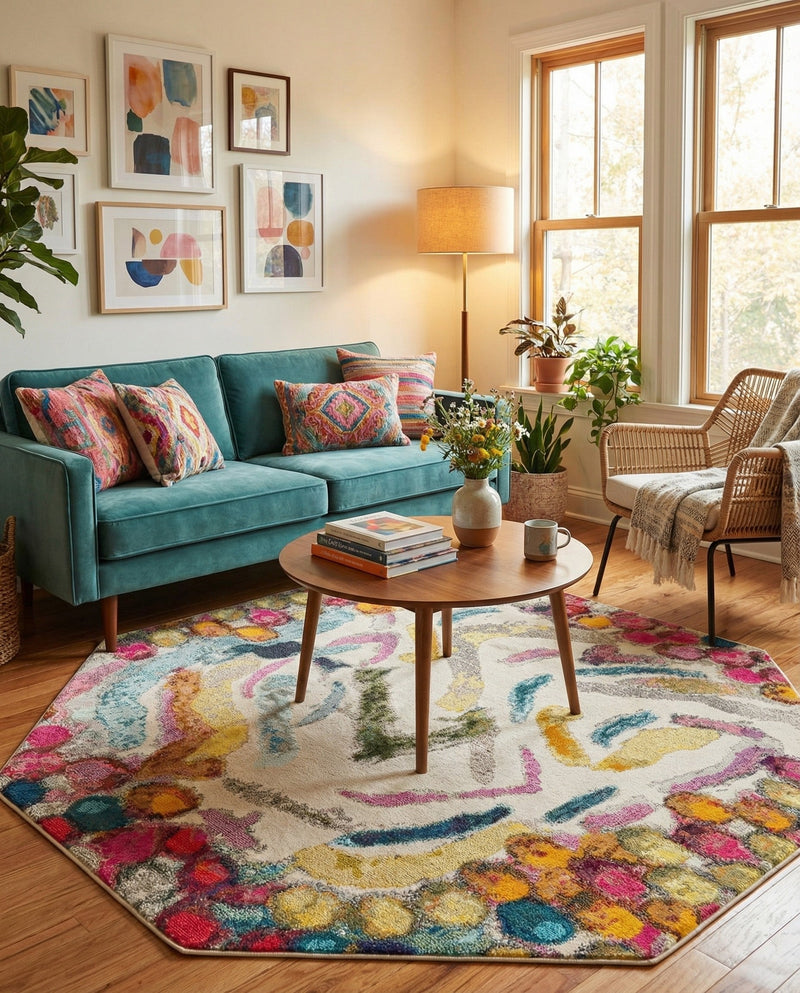 Colorburst Oasis Collection Area Rug -  Calypso Octagon Multi  lifestyle 67