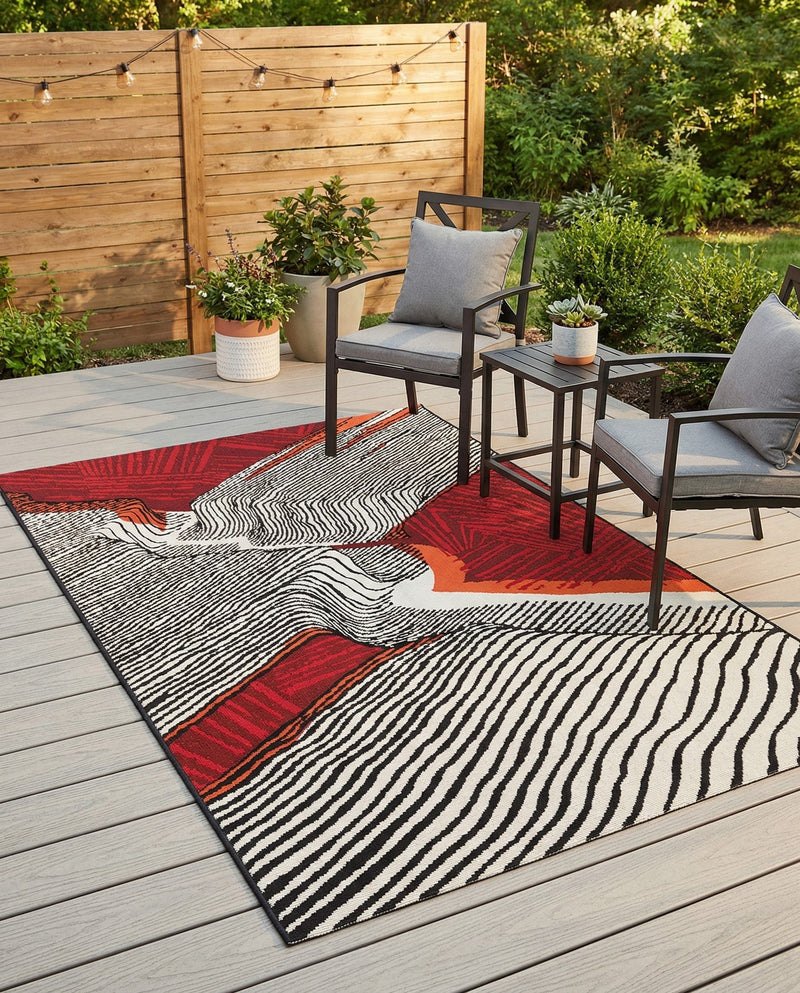 Urban Terrace Collection Area Rug -  Porch Rectangle Red and Black  lifestyle 16