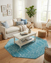 Marrakesh Lattice Collection Area Rug - Casablanca (Teal blue) Octagon Teal blue  lifestyle 79