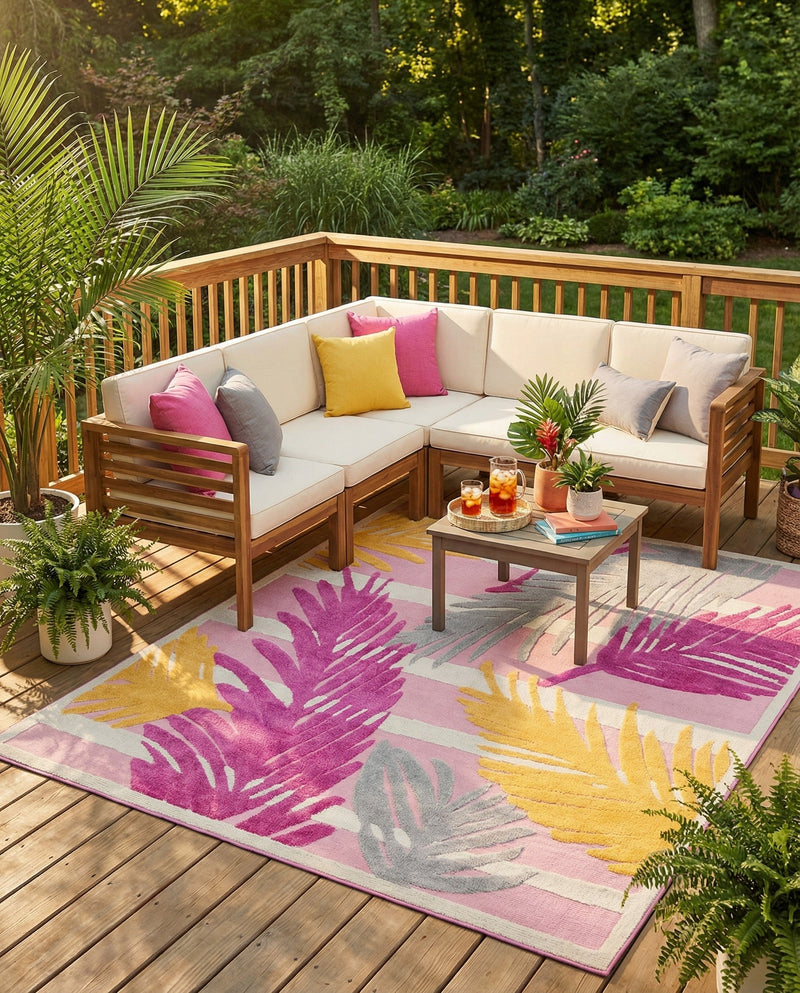 Bahama Breeze Outdoor Collection Area Rug -  CatCay Rectangle Pink  lifestyle 15