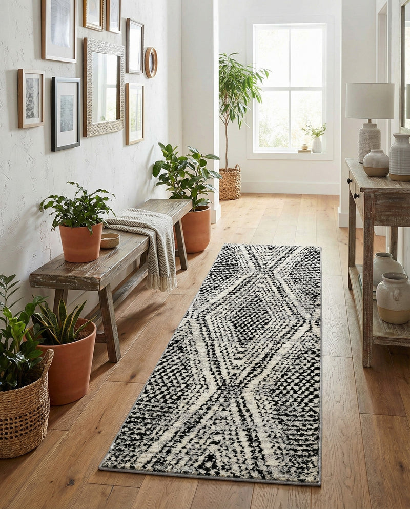 Marrakech Mosaic Collection Area Rug -  Medina Runner Black and White  lifestyle 34