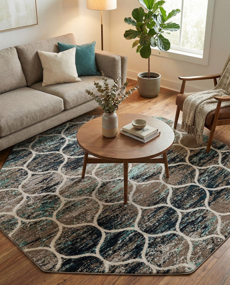 Trellis Mosaic Collection Area Rug -  Pergolatown (Blue Multi) Octagon Blue Multi  lifestyle 45