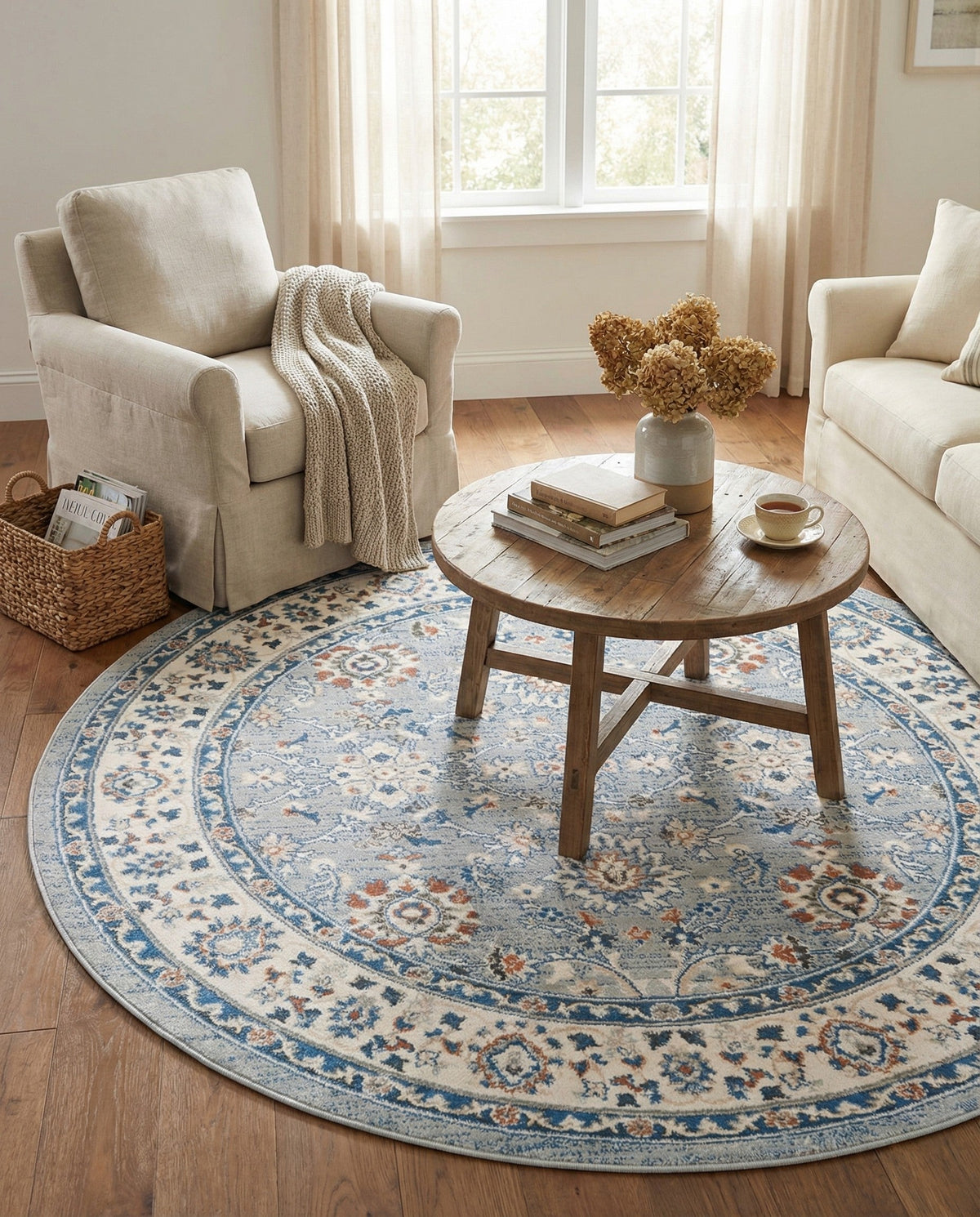 Savannah Elegance Collection Area Rug - Augusta (Aqua Blue) Round Aqua Blue  lifestyle 109