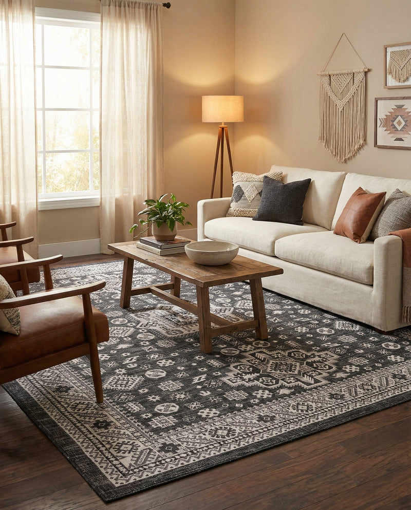 Tribal Terrace Treasures Collection Area Rug -  Incan Isle (Charcoal Gray) Rectangle Charcoal Gray  lifestyle 9