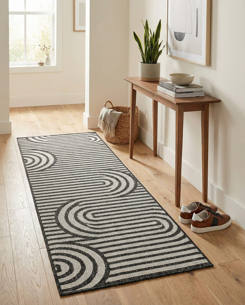 Urban Terrace Collection Area Rug -  Uptown Runner Black and White  lifestyle 29