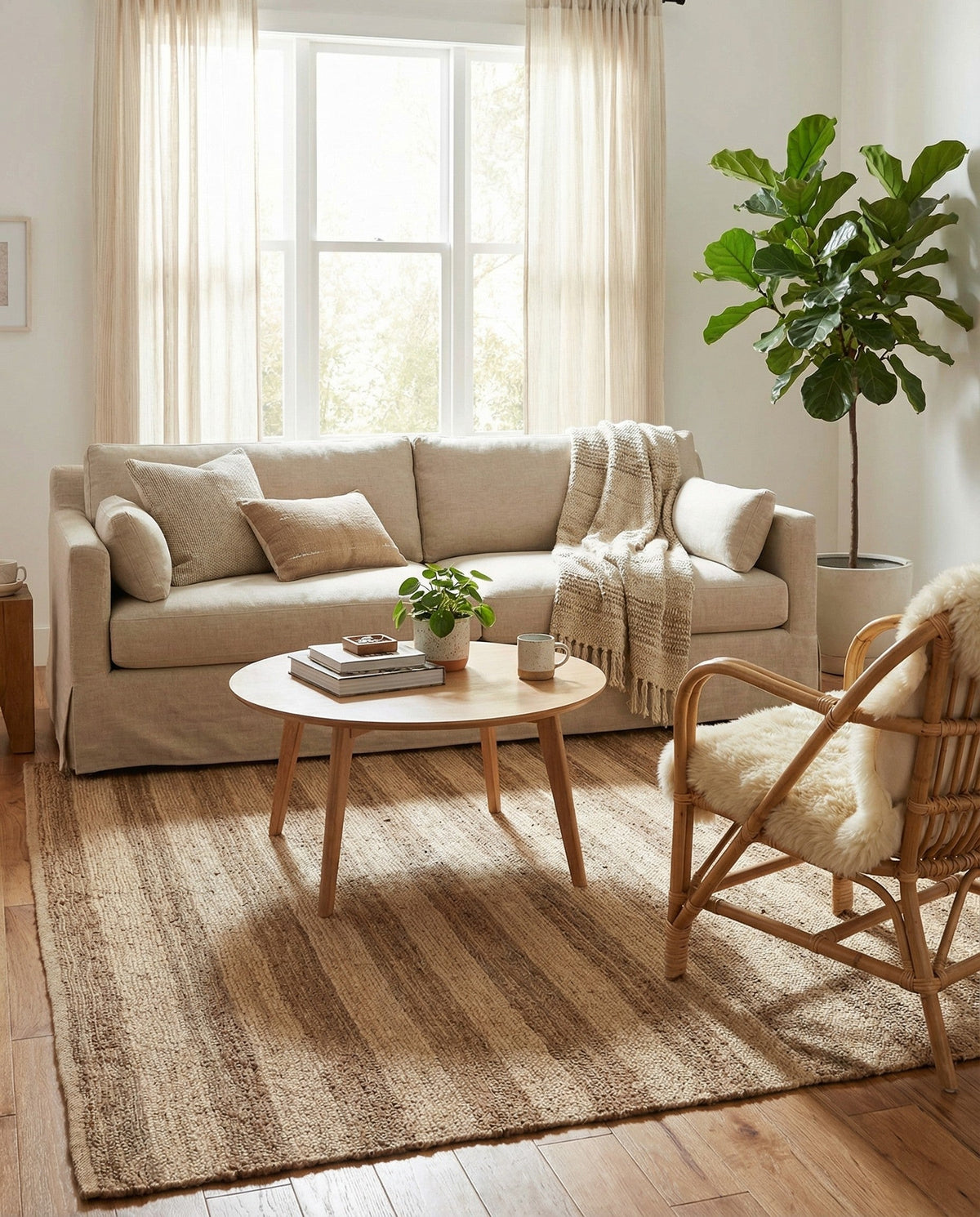Woven Seaside Jute Collection Area Rug - Nantucket Square Natural Ivory  lifestyle 90
