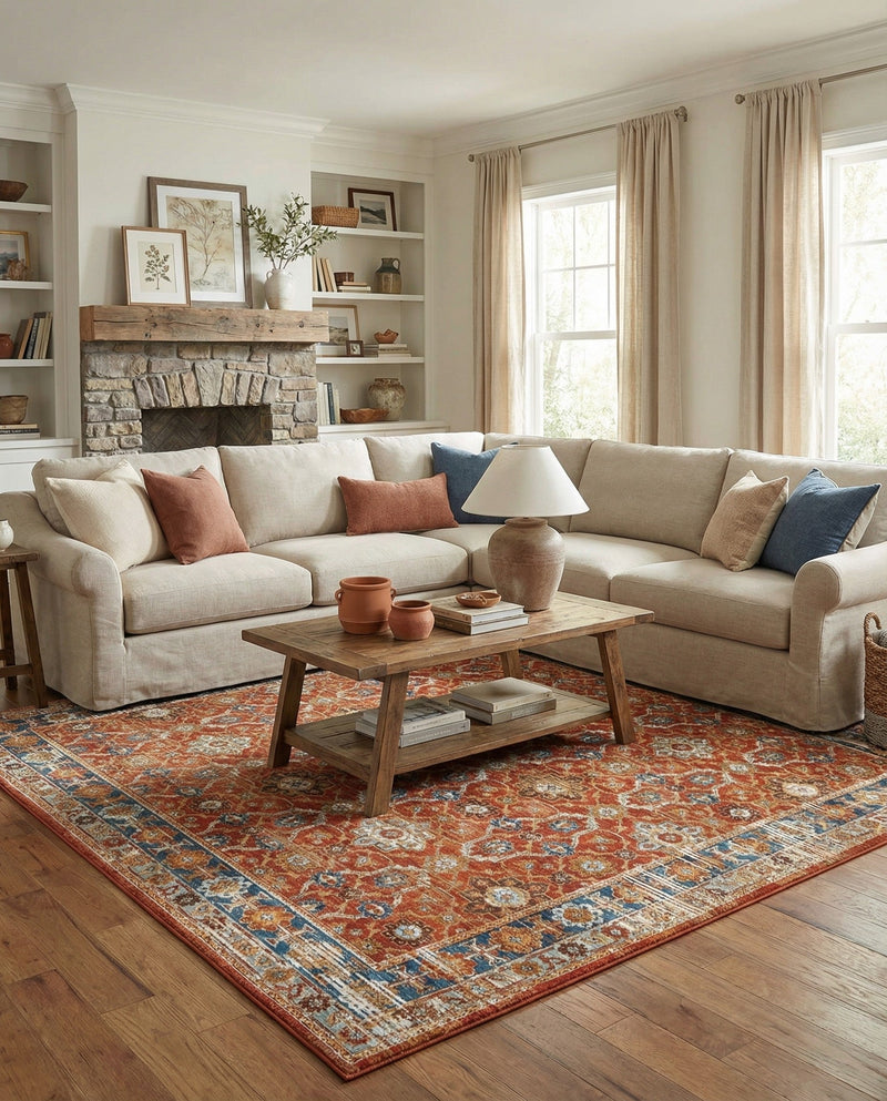 Patio Heritage Collection Area Rug -  Eden Square Antique Red  lifestyle 67