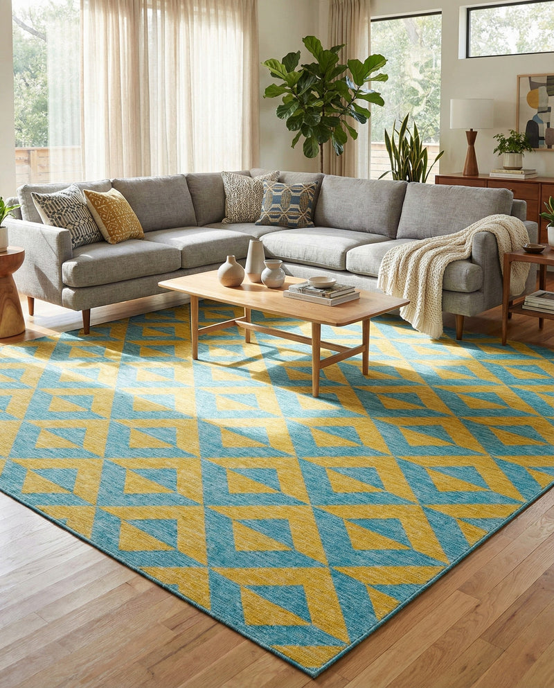 Urban Oasis Rugs Collection Area Rug -  Highrise (Yellow and Aqua) Square Yellow and Aqua  lifestyle 46