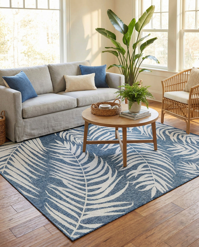 Seaside Blooms Collection Area Rug - Verdure (Blue) Rectangle Blue  lifestyle 25