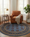Samarkand Elegance Collection Area Rug -  Margilan (Blue) Round Blue  lifestyle 39