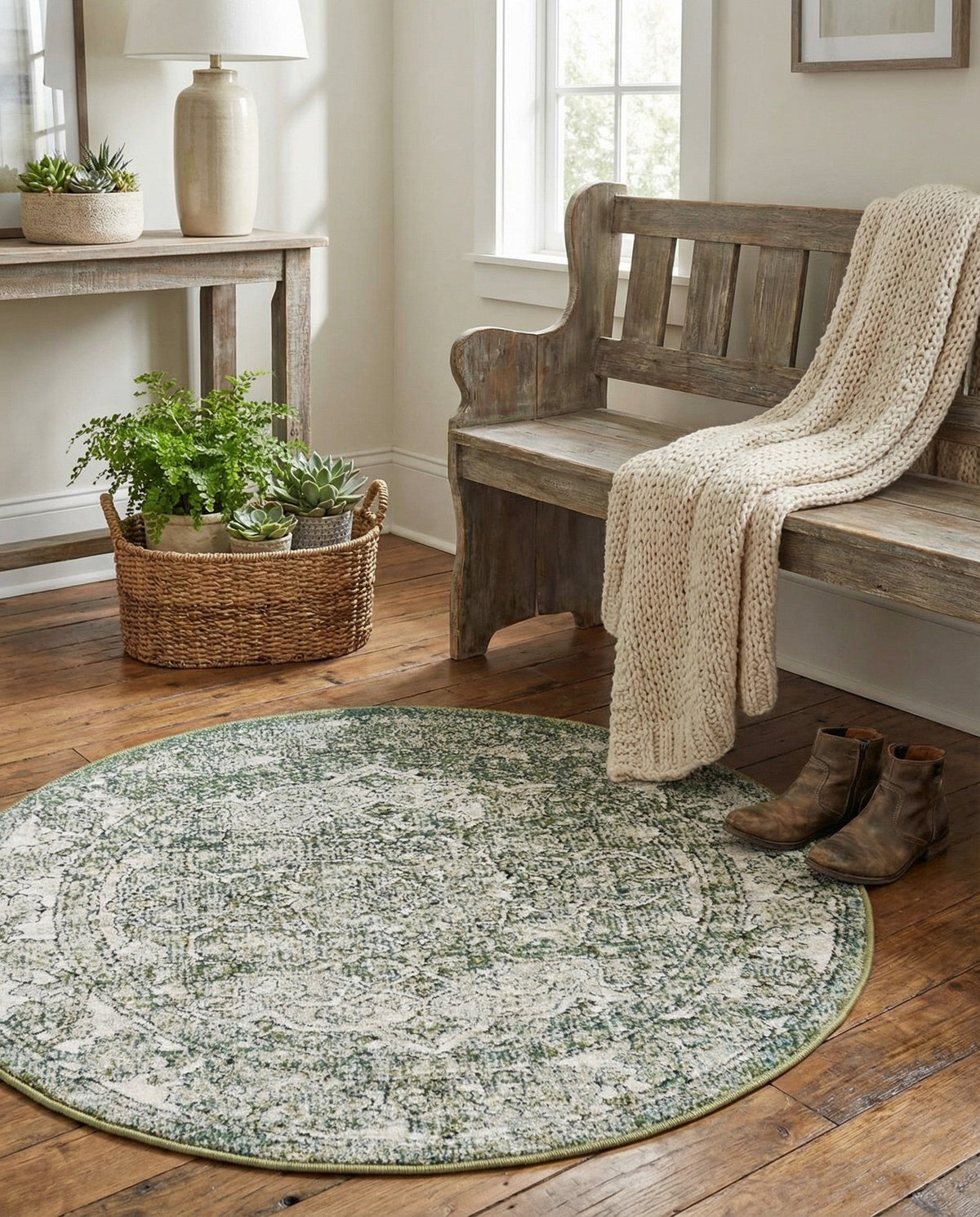 Savannah Soiree Collection Area Rug -  Everglade (Green) Round Green  lifestyle 87