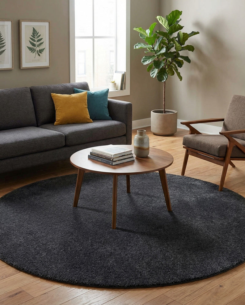 Solid Shag Seaside Collection Area Rug - Azure Cove (Charcoal) Round Charcoal  lifestyle 44
