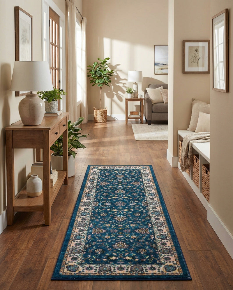 Casablanca Tapestry Collection Area Rug -  Marrakech (Egyptian Blue) Runner Egyptian Blue  lifestyle 46
