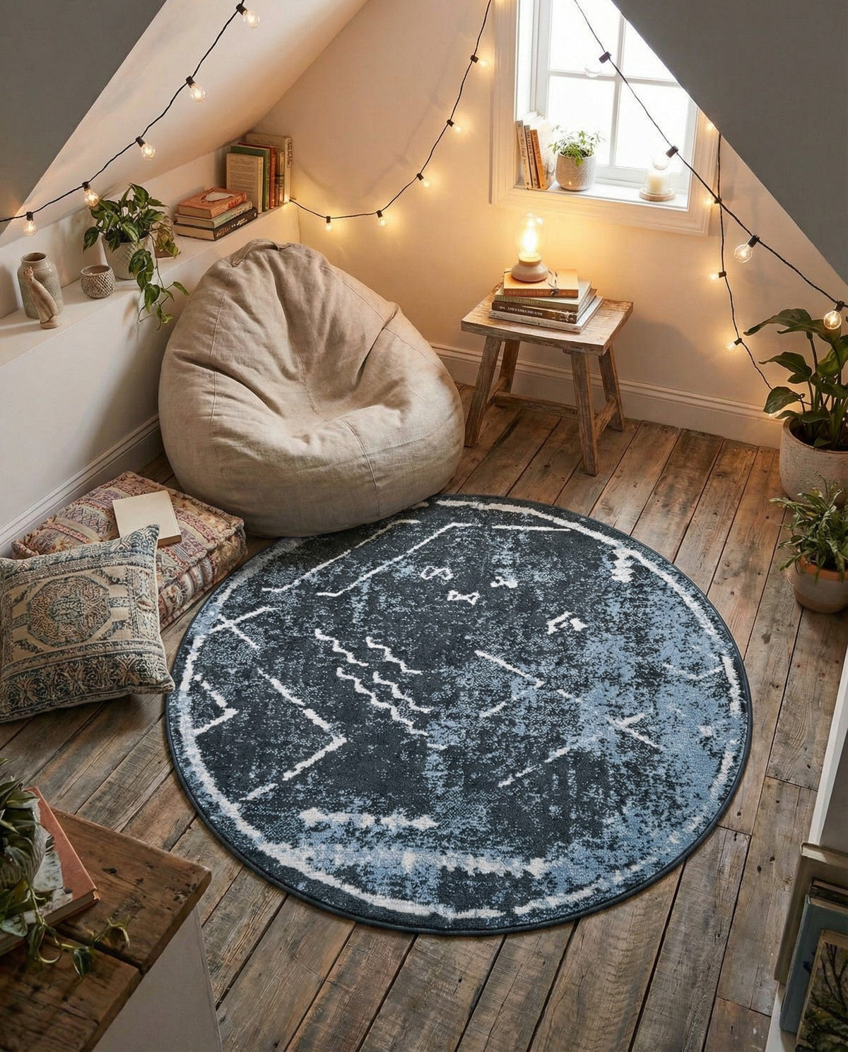 Aegean Elegance Washables Collection Area Rug - Santorini Round Navy Blue  lifestyle 125