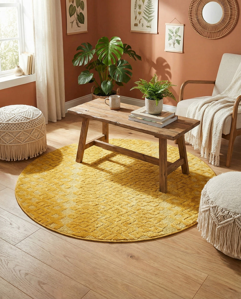Garden Lattice Charm Collection Area Rug -  Pergola (Yellow) Round Yellow  lifestyle 32