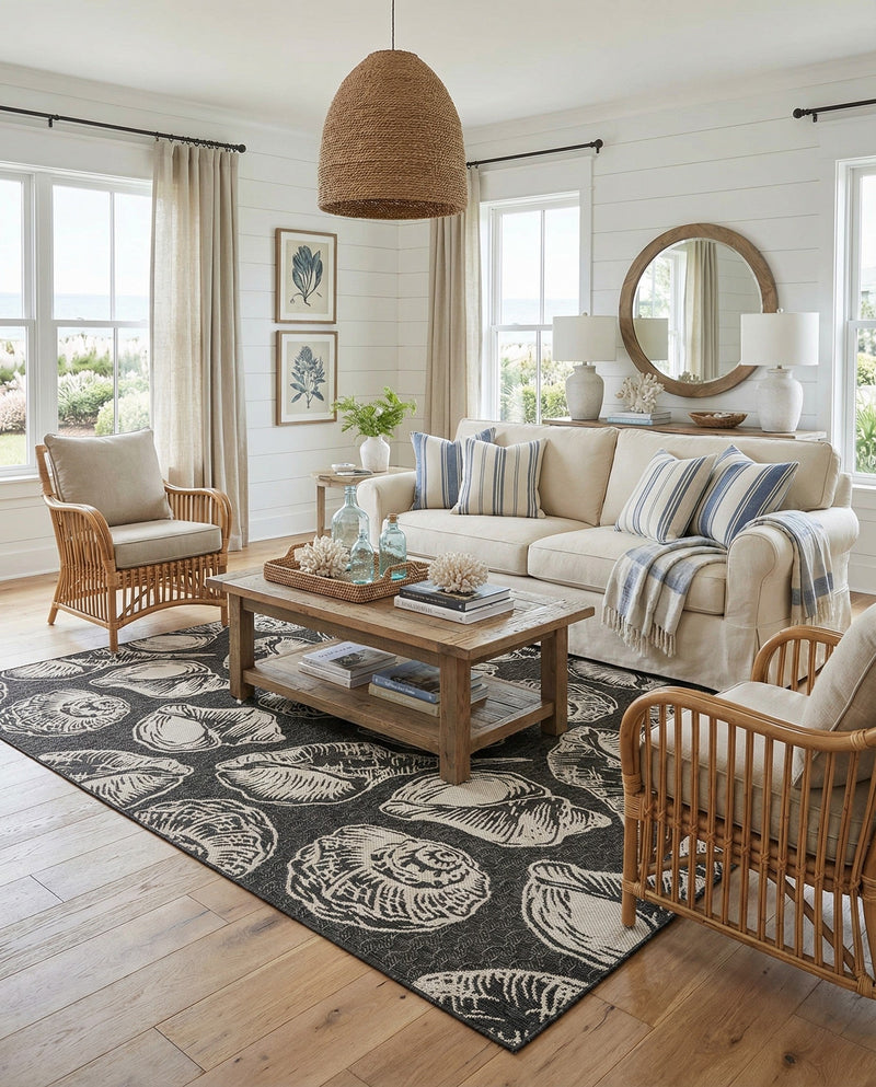 Seaside Haven Rugs Collection Area Rug -  Lighthouse (Black and White) Rectangle Black and White  lifestyle 22