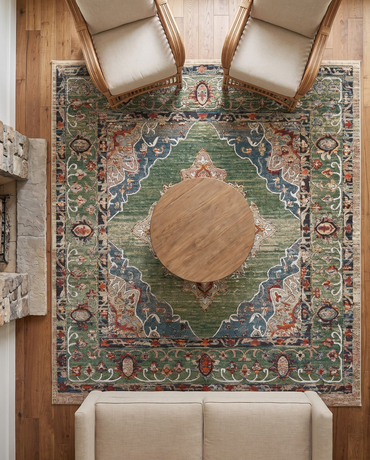 Savannah Soiree Collection Area Rug - Serengeti (Green) Square Green  lifestyle 117