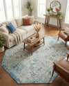 Tribal Terrace Treasures Collection Area Rug - Mayan Marina (Teal) Octagon Teal  lifestyle 34