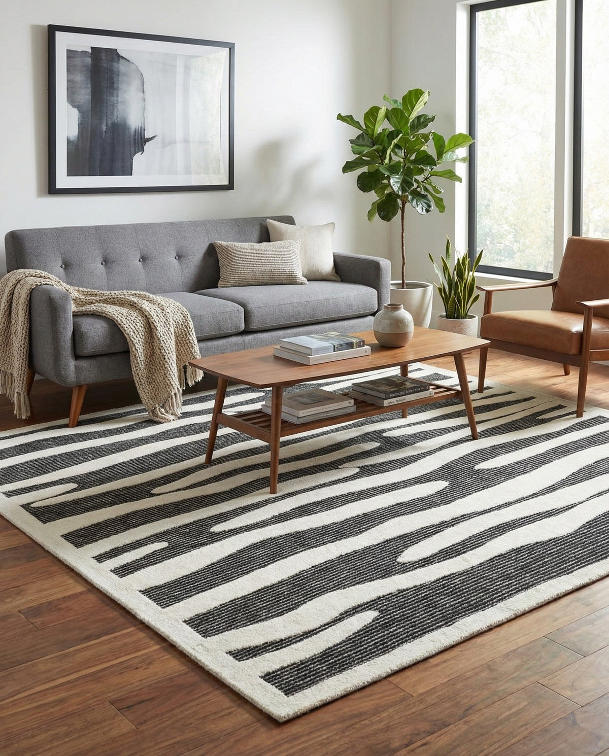 Monochrome Collection Area Rug - Slate Square Gray  lifestyle 100