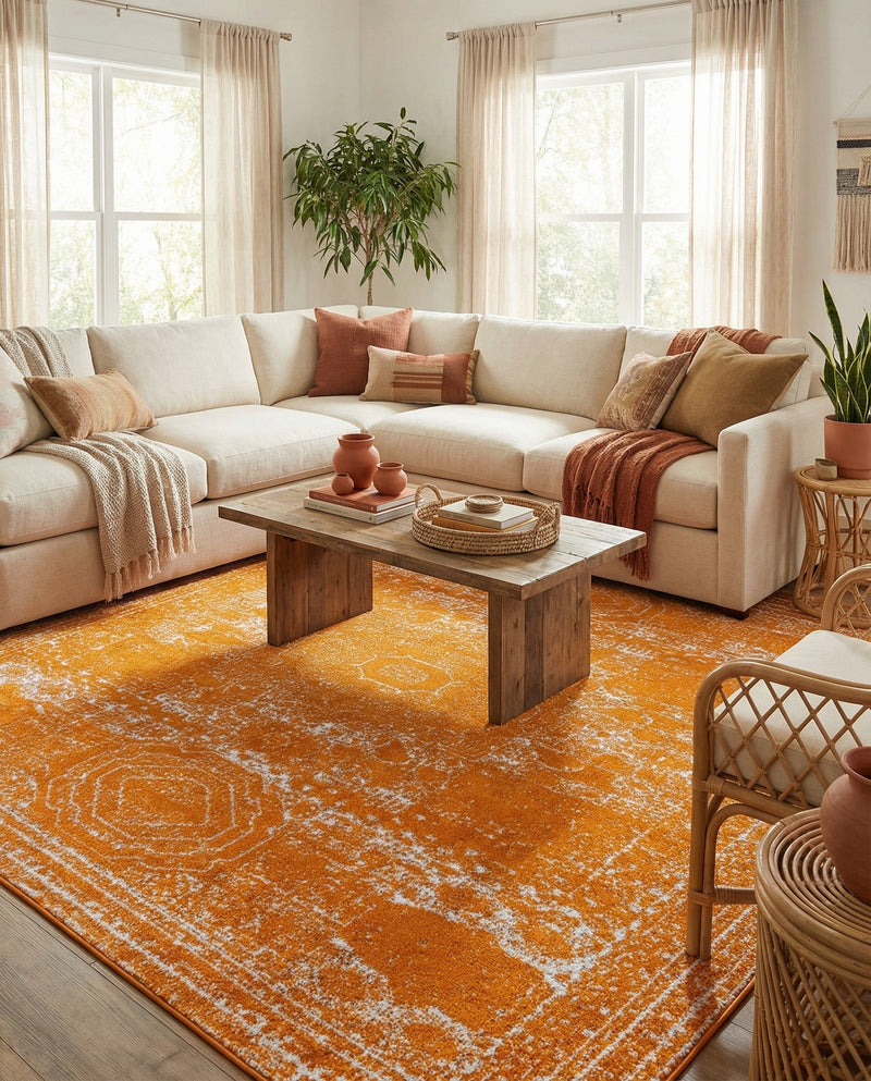 Dover Terrace Collection Area Rug -  Lagoon (Orange) Square Orange  lifestyle 77