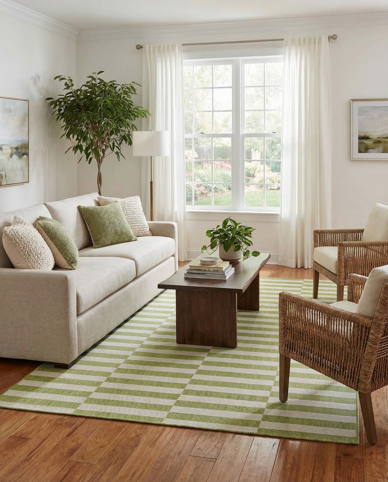 Seaside Stripes Collection Area Rug - Cabana (Green) Rectangle Green  lifestyle 20
