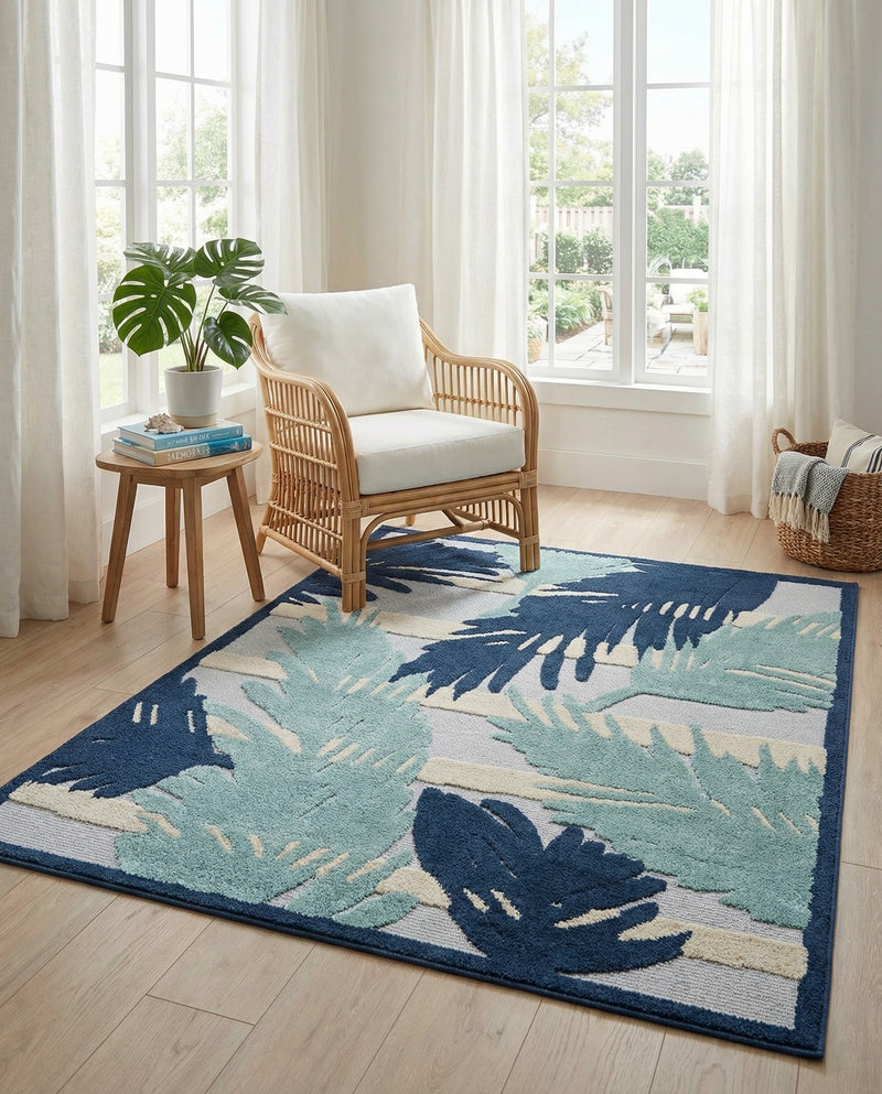 Bahama Breeze Outdoor Collection Area Rug -  CatCay Rectangle Gray Blue  lifestyle 50