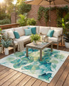 Seaside Blooms Collection Area Rug -  Flora Square Blue Green  lifestyle 43
