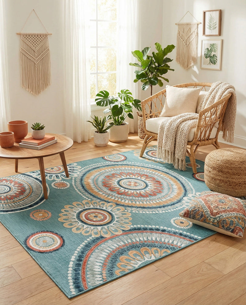 Seaside Blooms Collection Area Rug -  Eden Rectangle Light Blue  lifestyle 39