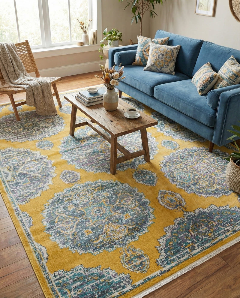 Arcadia Rugs Collection Area Rug -  Atlantis (Yellow) Rectangle Yellow  lifestyle 5