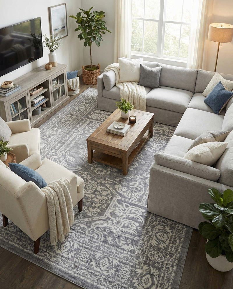 Charleston Elegance Collection Area Rug - Harborview Rectangle Gray  lifestyle 8