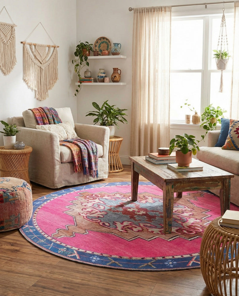 Heritage Elegance Collection Area Rug -  Winterthur (Fuchsia) Round Fuchsia  lifestyle 62