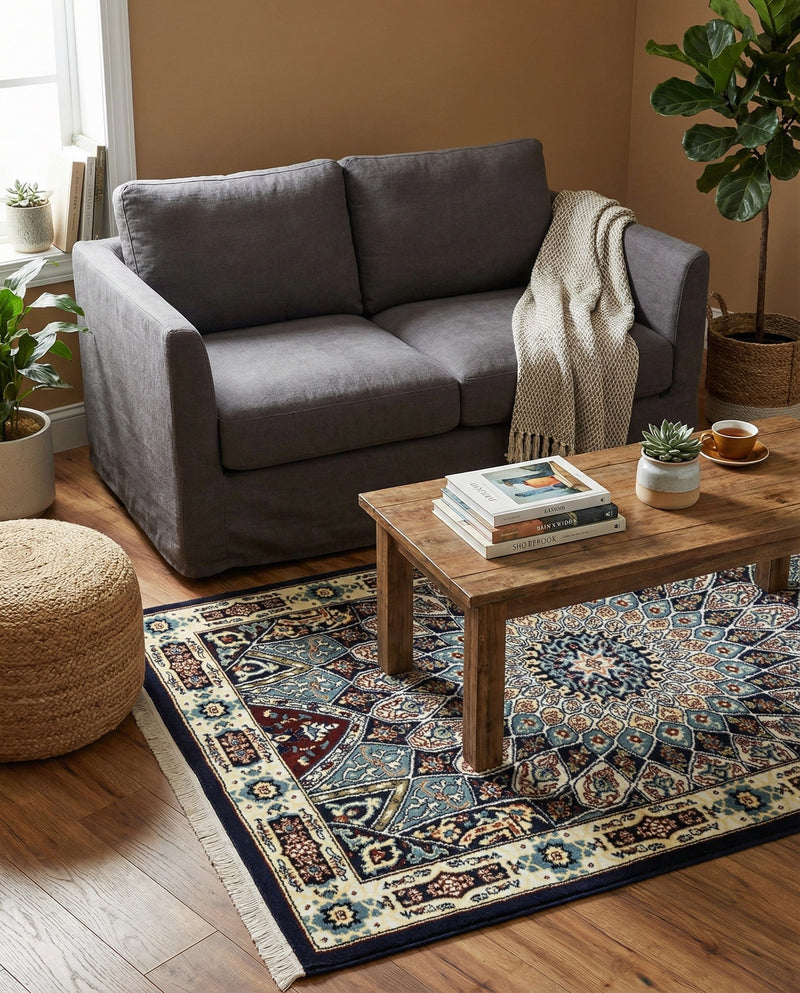 Persian Elegance Collection Area Rug -  Hamedan (Navy Blue) Rectangle Navy Blue  lifestyle 17