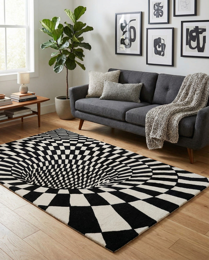 Cyclone Wool Collection Area Rug - Tornado Rectangle Black and White  lifestyle 11